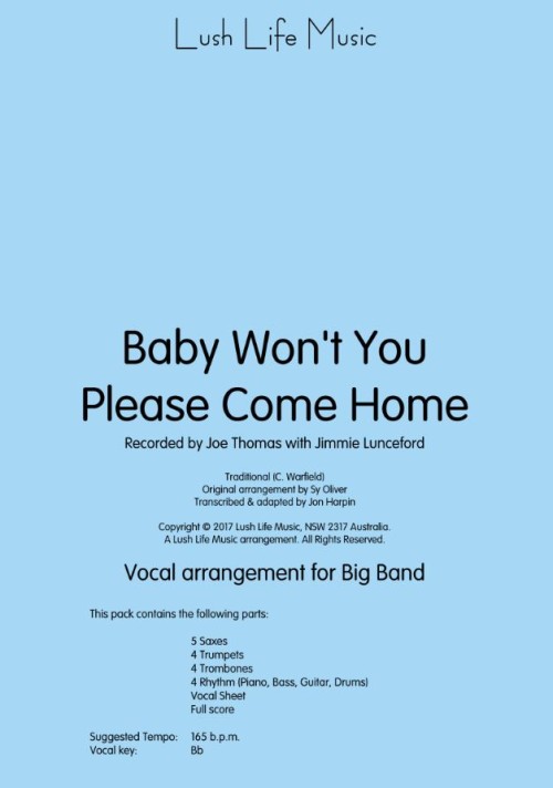 Baby Won't You Please Come Home (Vocal Solo with Jazz Ensemble - Score and Parts)